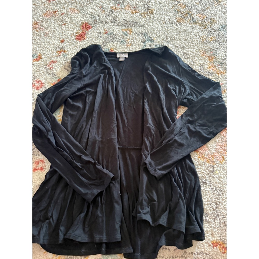 J. Jill Wearever Black Open Front Cardigan Stretch Peplum Hem Small